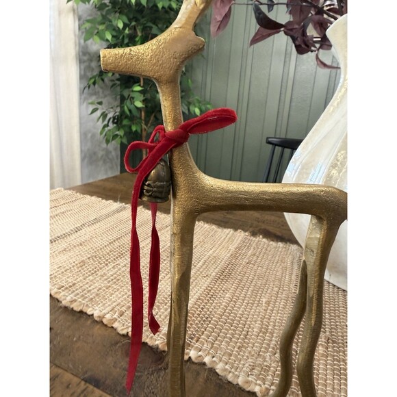 Set 2 Gold Metal Reindeer 8” & 19” Pottery Barn Dupes NEW 2025 Velvet Bow Bells - Picture 5 of 6